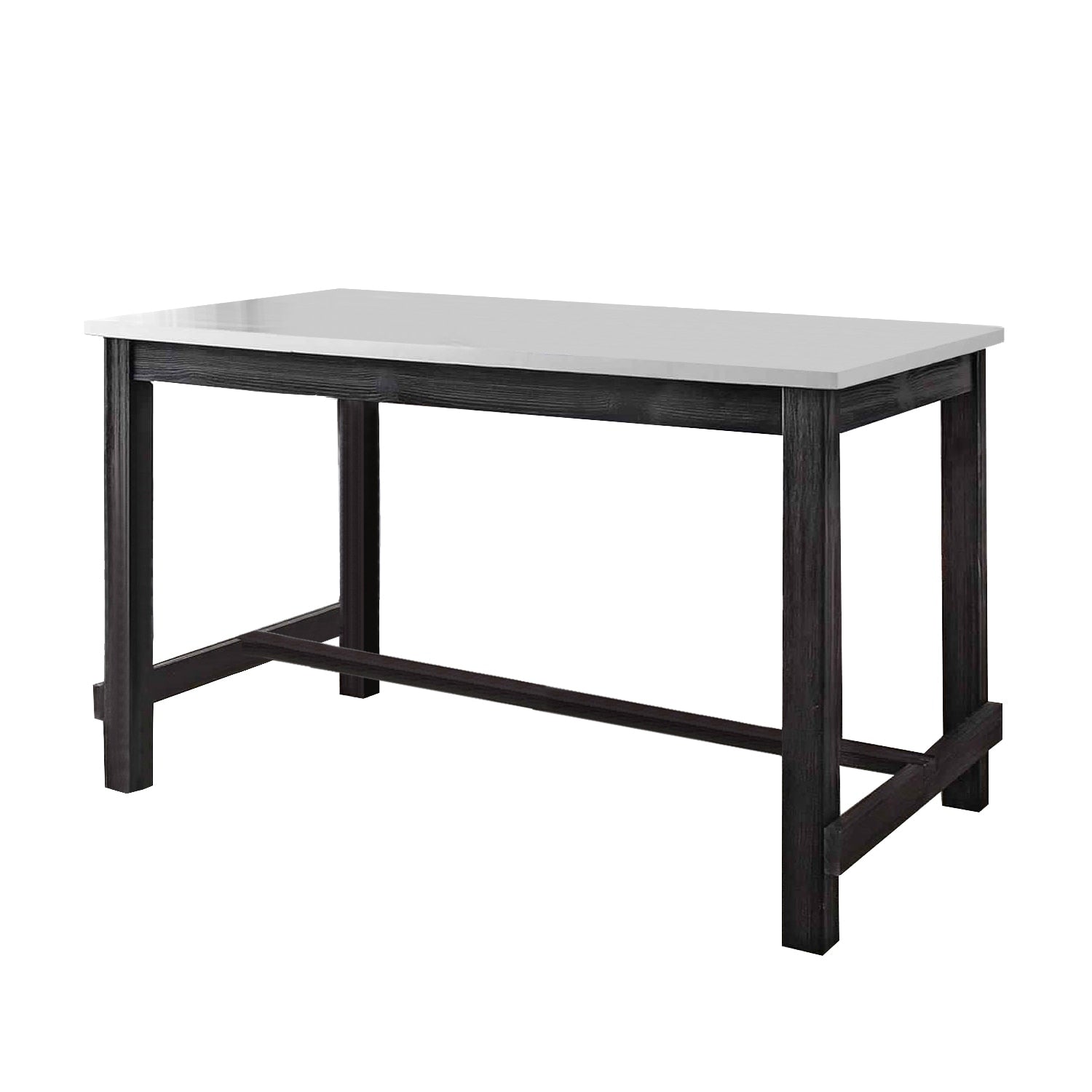 Rectangular Marble Top Counter Height Wooden Table With Trestle Base Gray