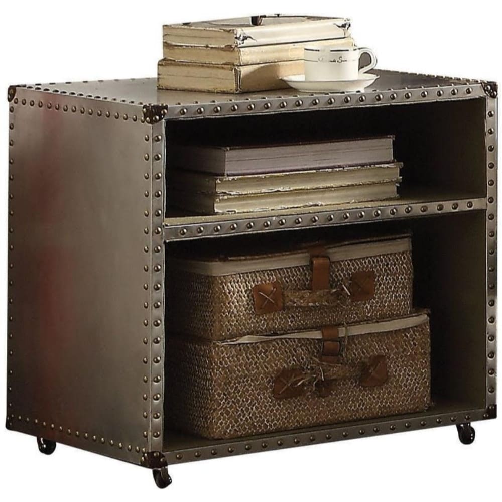 Rectangular Nightstand With Usb Power Dock And Caster Legs In Aluminum Finish