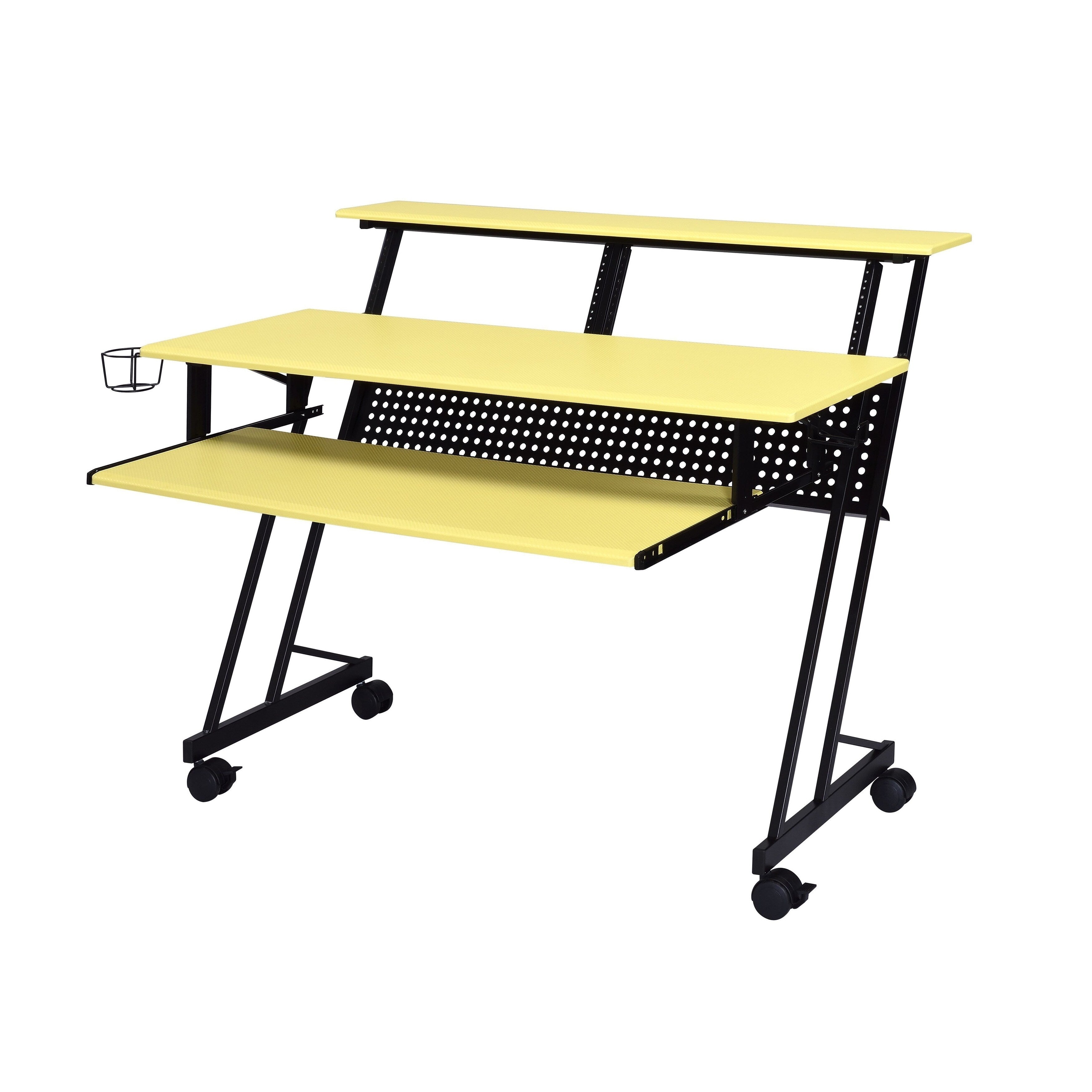 Rectangular Top Computer Desk With 1 Shelf And 1 Cupholder Black And Yellow