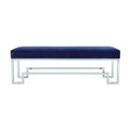 Rectangular Velvet Upholstered Bench With Stainless Steel Base Blue And Silver