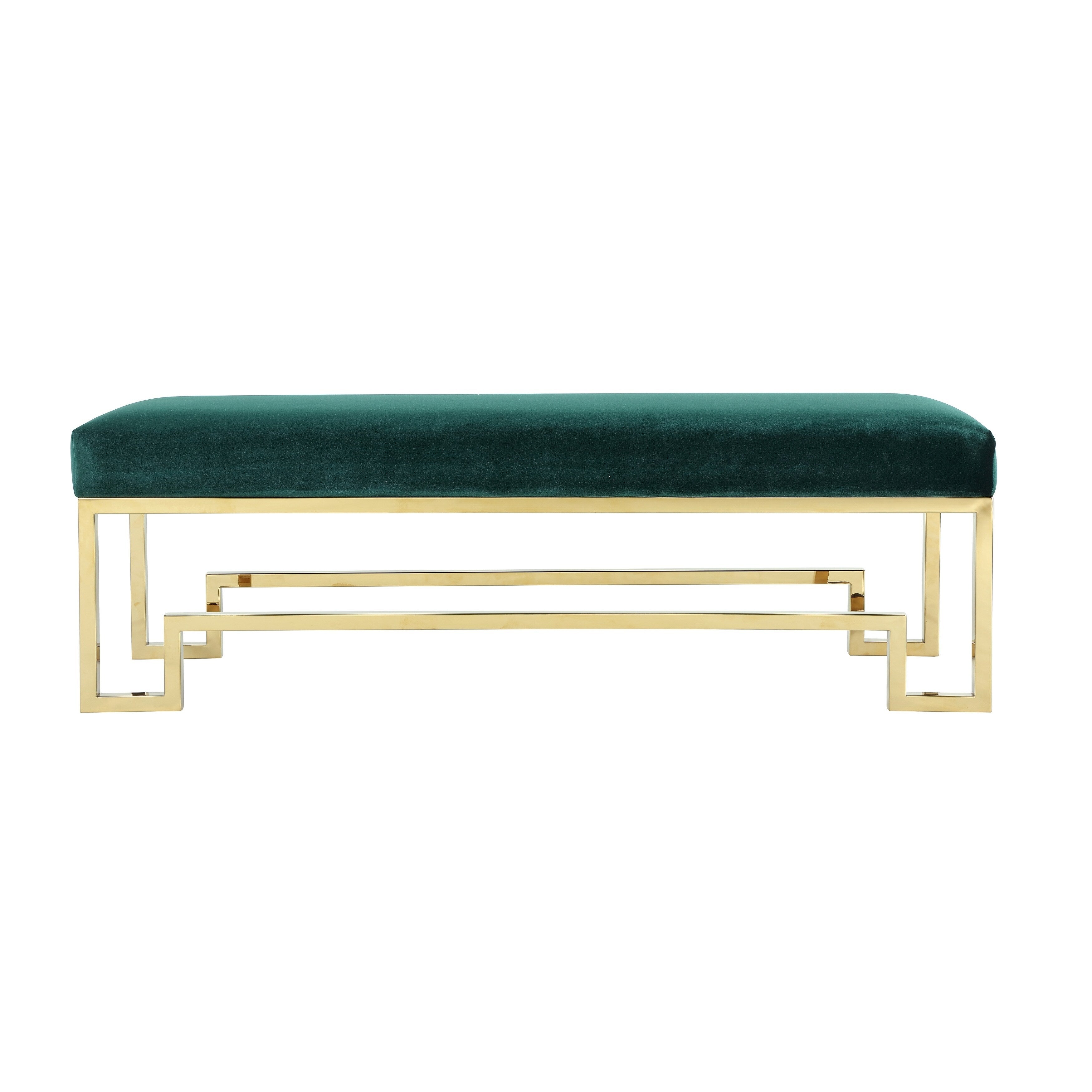 Rectangular Velvet Upholstered Bench With Stainless Steel Base Green And Gold