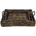 Rectangular Water Hyacinth Trays With Handles 13.75 Brown Set Of 3