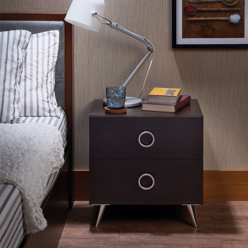 Rectangular Wood Metal Nightstand By Elms Brown Chrome