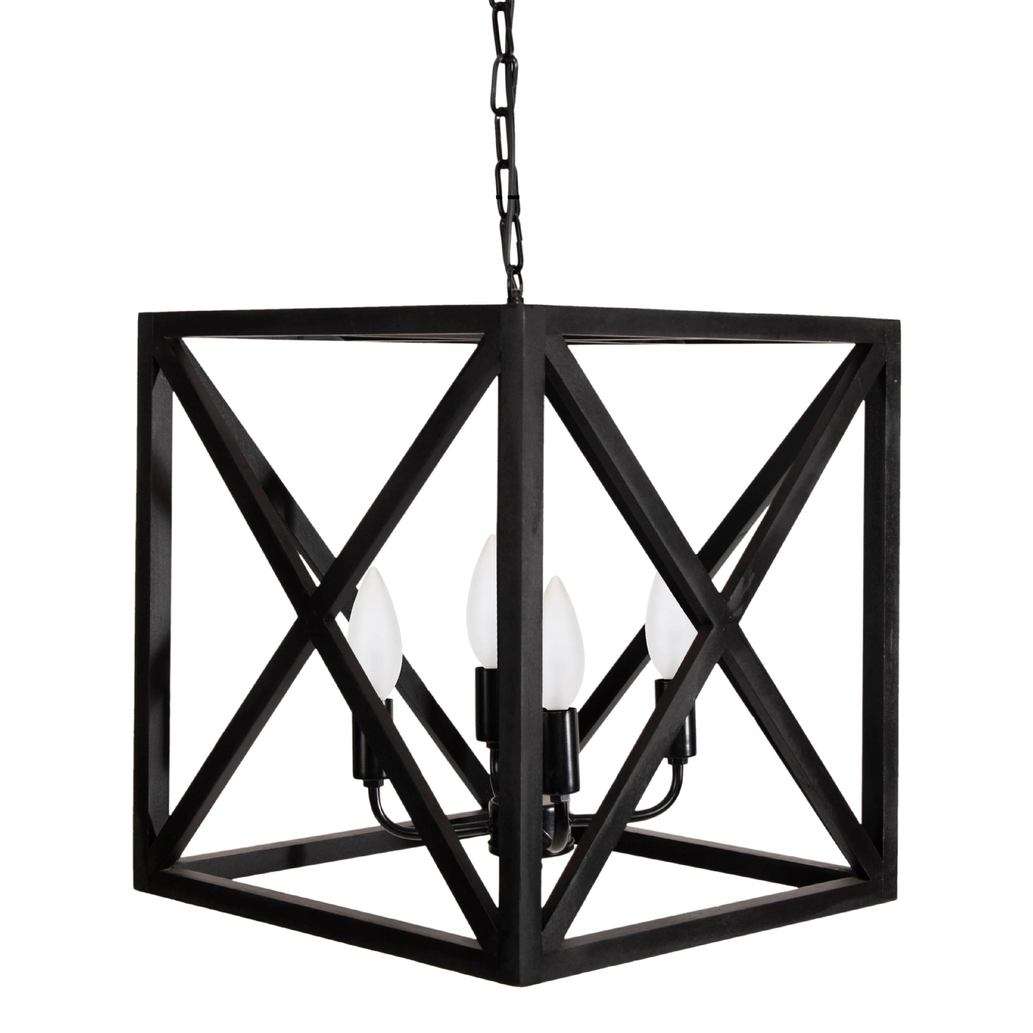 Rectangular Wood Metal Pendant Light