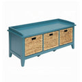Rectangular Wooden Bench With Storage Basket Blue