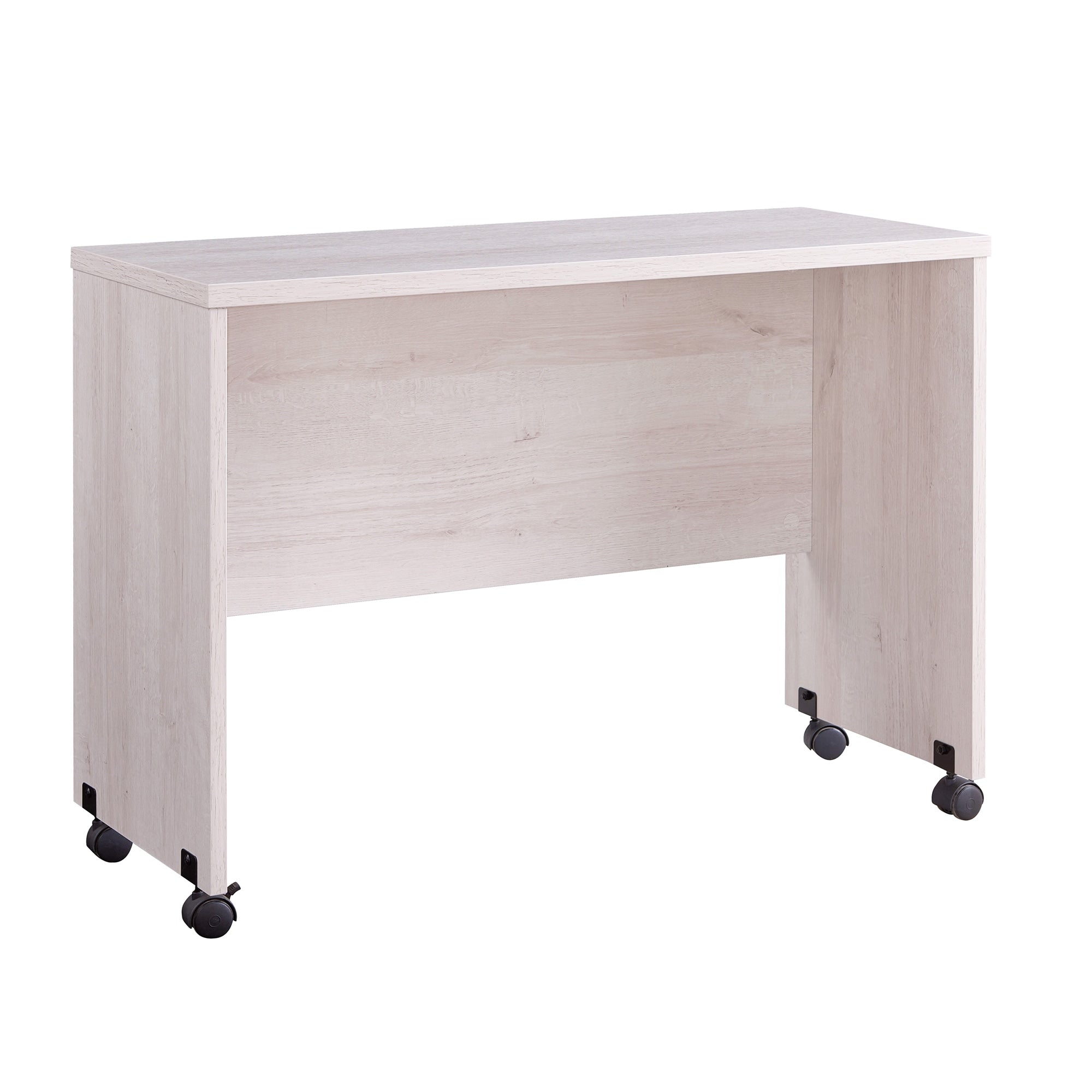Rectangular Wooden Desk Return With Casters And Grain Details White Oak