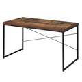 Rectangular Wooden Desk With Metal Base Weathered Oak Brown And Black