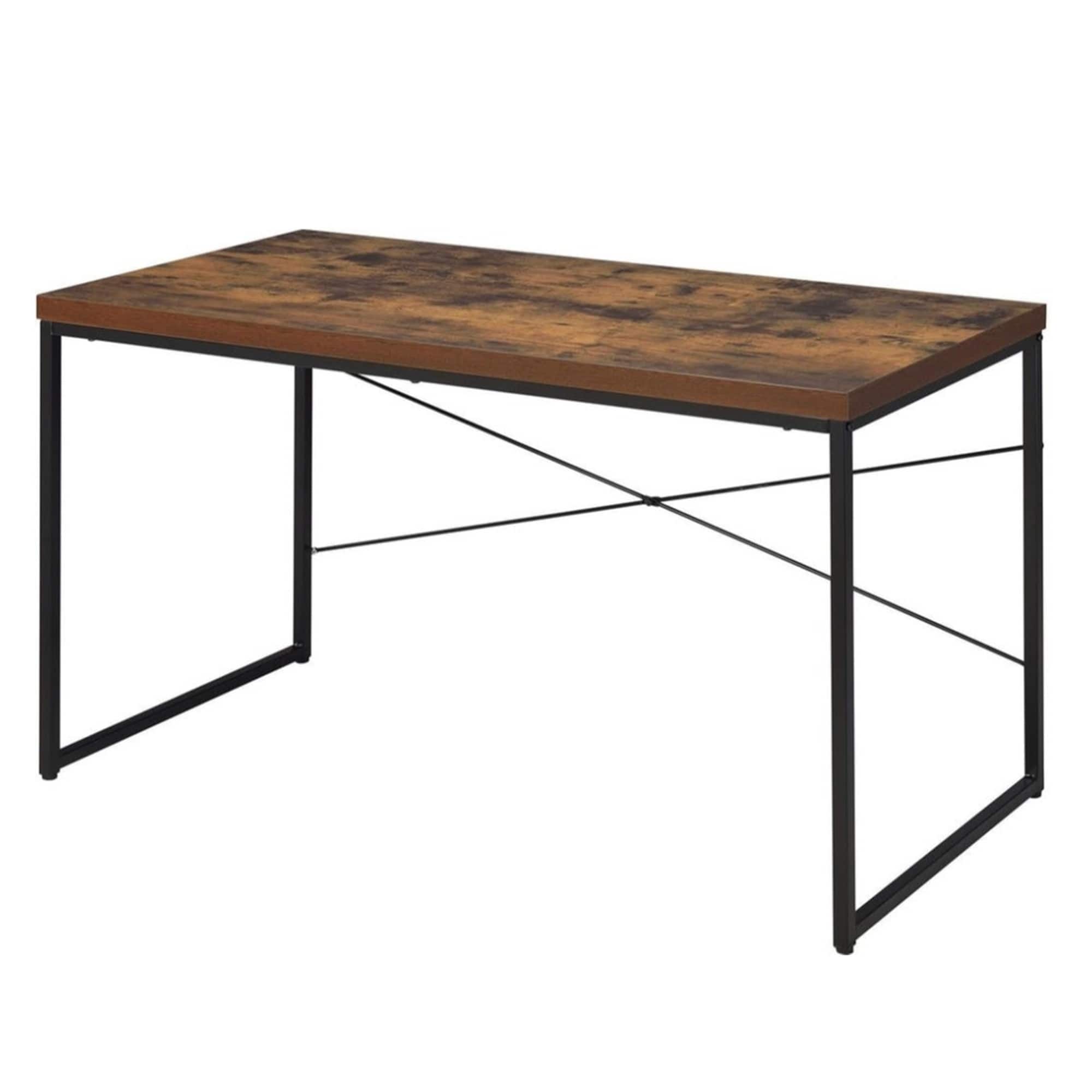Rectangular Wooden Desk With Metal Base Weathered Oak Brown And Black