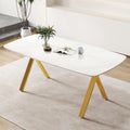 Rectangular Dining Table Featuring A Tempered Glass Tabletop With A Marble Patterned Design For Restaurant Dining Settings