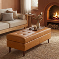 Rectangular Long Legged Footstool Upholstered With Artificial Leather Detachable Cover Plate Without Storage Function.
