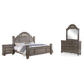 Recus 4Pc Queen Bedroom Set With Carved Floral Details Gray Wood