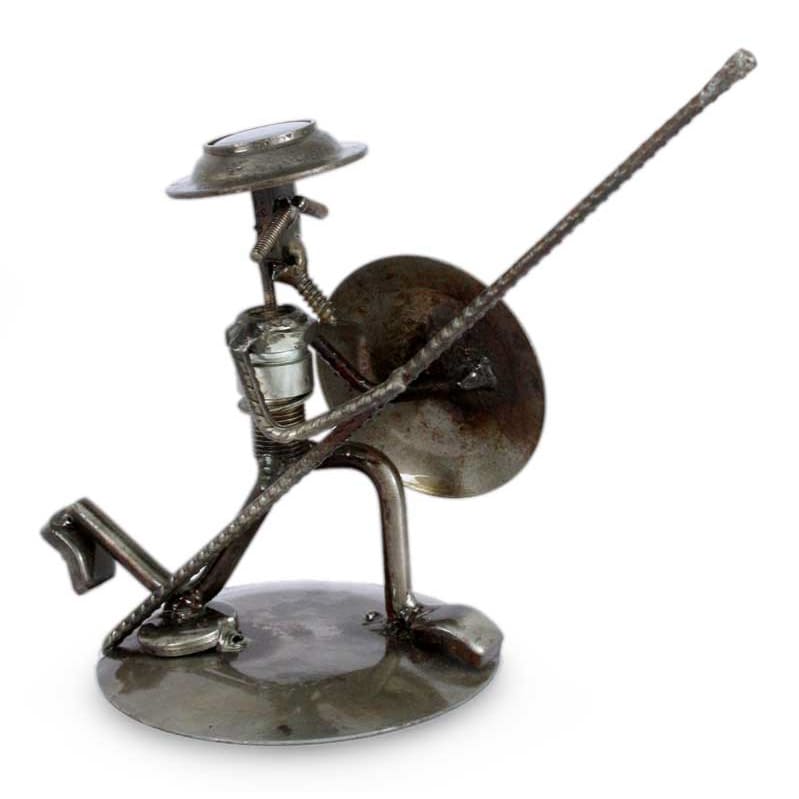Recycled Auto Parts Quixote In Love Statuette Handmade In Mexico