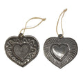 Recycled Haitian Metal Art Couples Hearts Ornaments Set Of 2