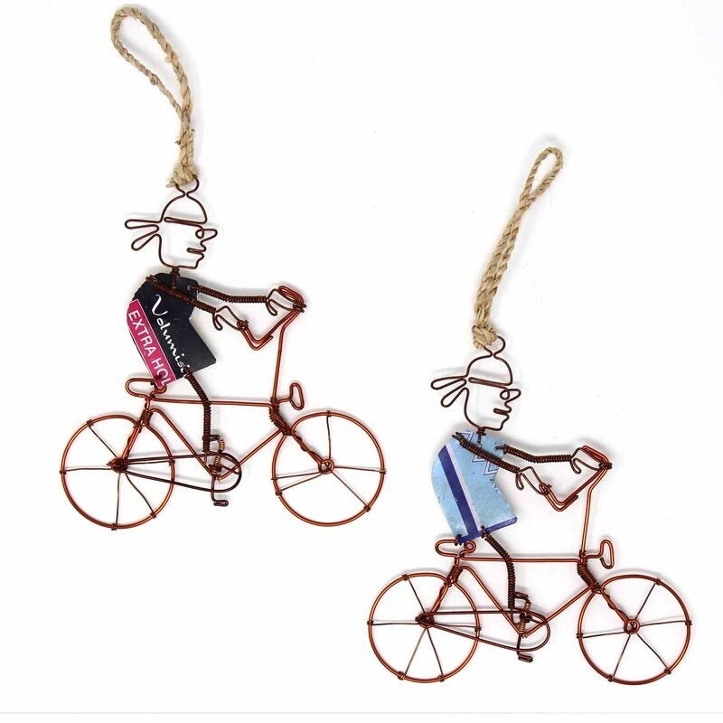 Recycled Handmade Bicyclist Ornaments Set Of 2