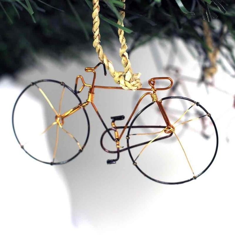 Recycled Handmade Petite Bicycle Tree Ornament Set Of 2