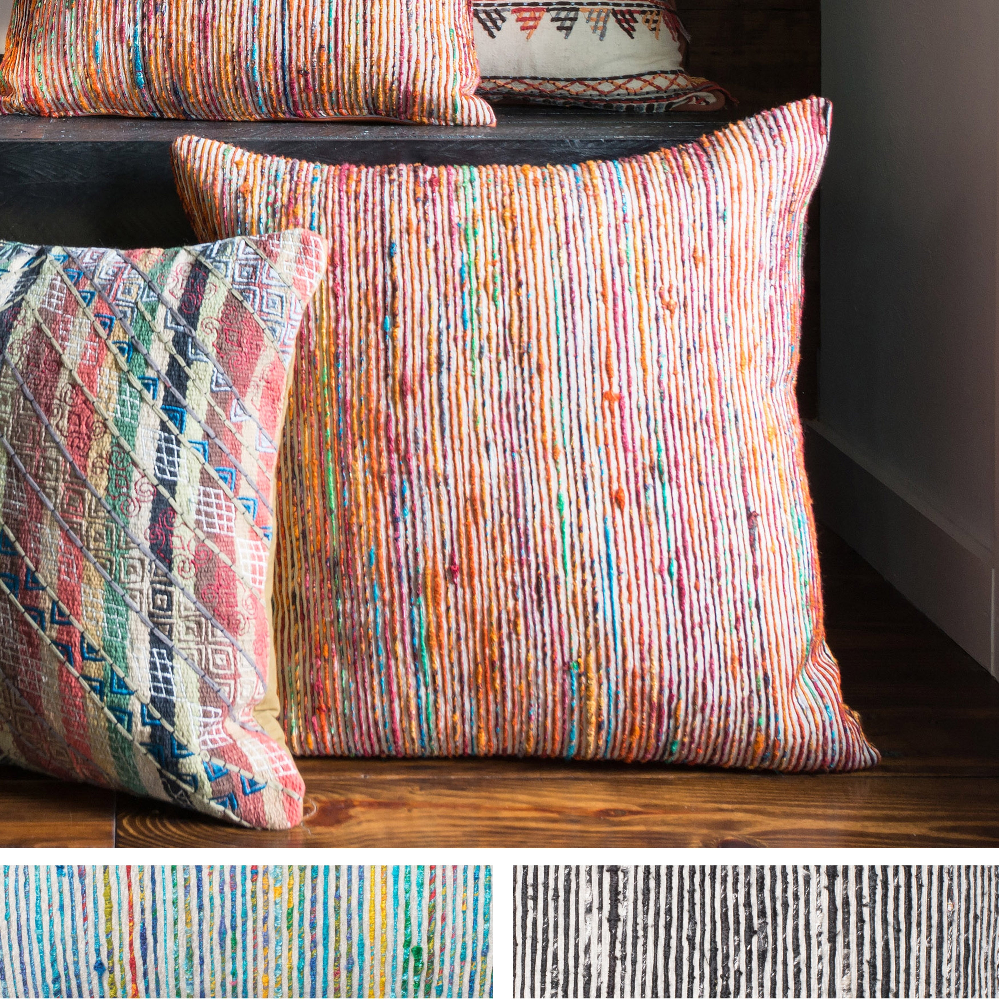 Recycled Sari Silk Stripe Square 22 Inch Throw Pillow Or Pillow Cover