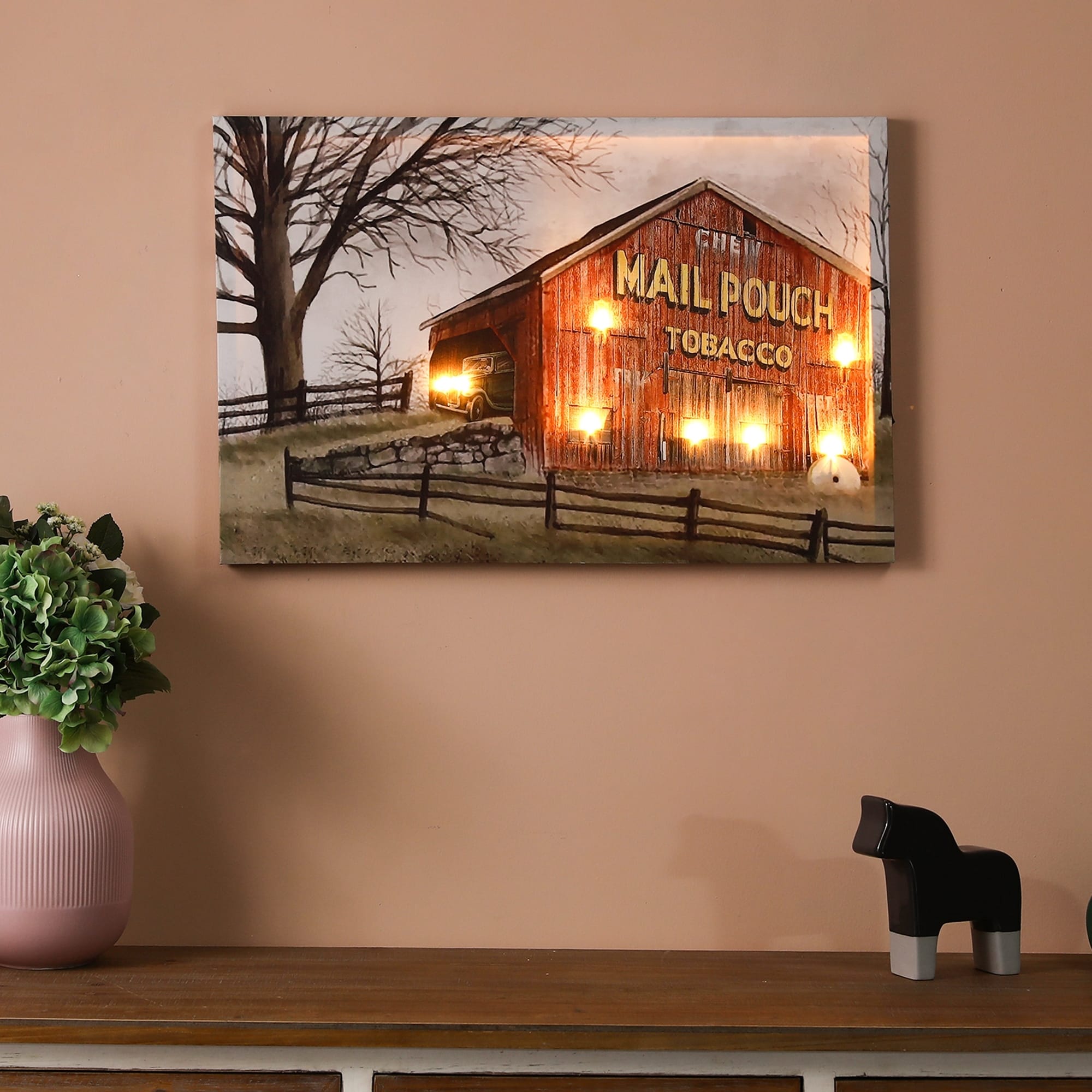 Red Barn Trail Ride Canvas Print With Led Lights