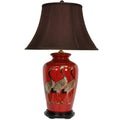 Red Crowned Cranes Porcelain Vase Lamp From China With Sateen Shade