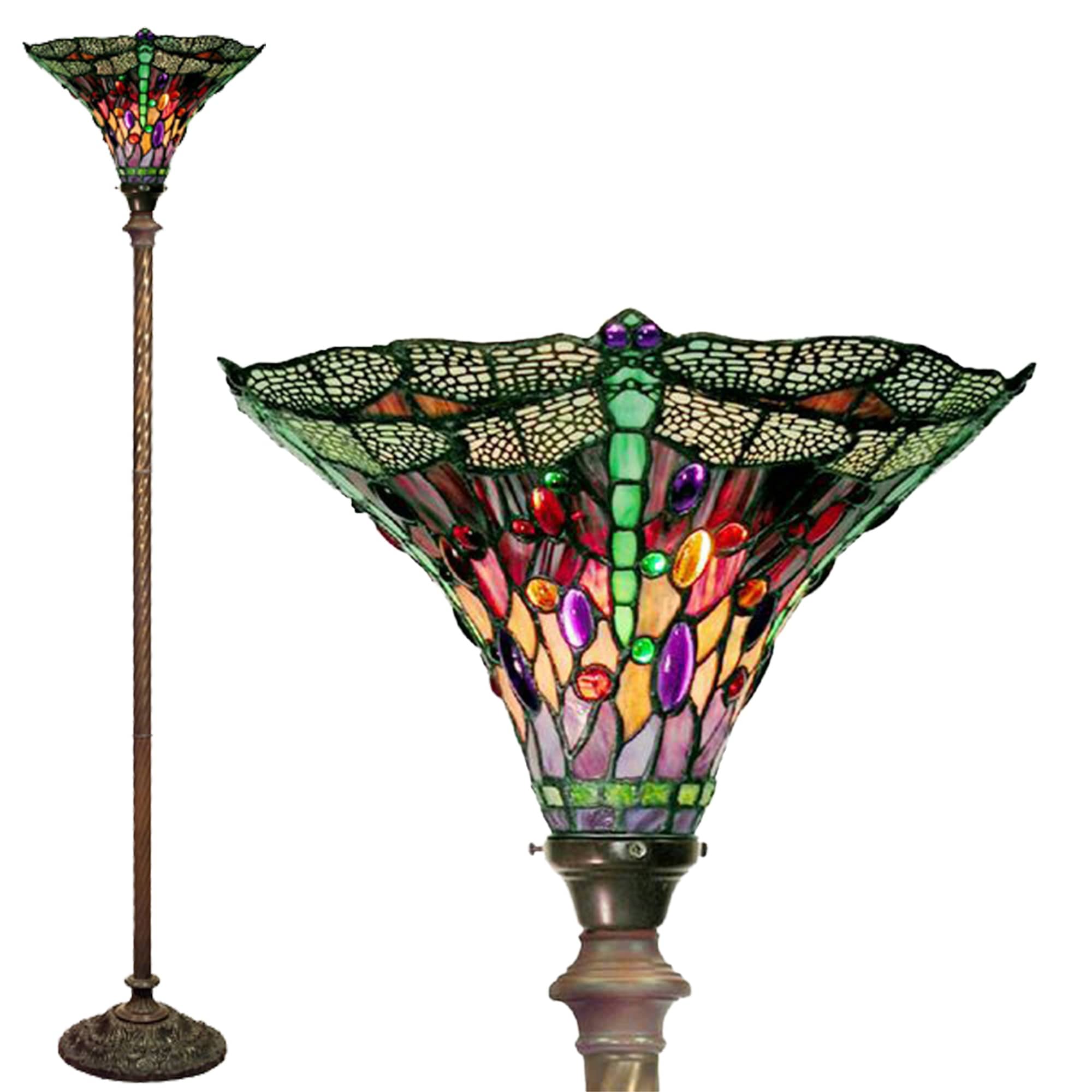 Red Dragonfly Design Tiffany Style Torchiere Lamp