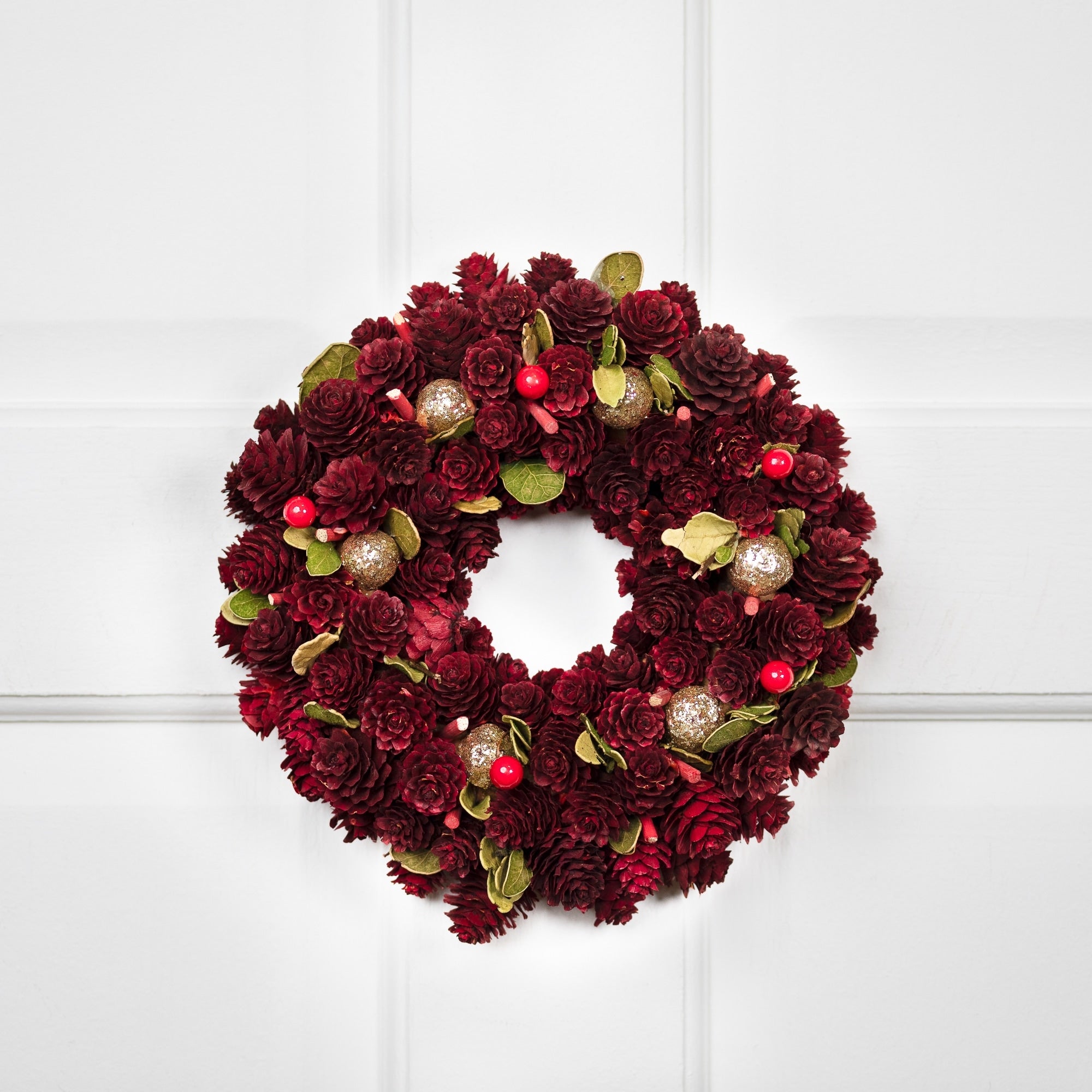 9.5 Wine Burgundy And Gold Glitter Pine Cone Artificial Christmas Wreath Unlit