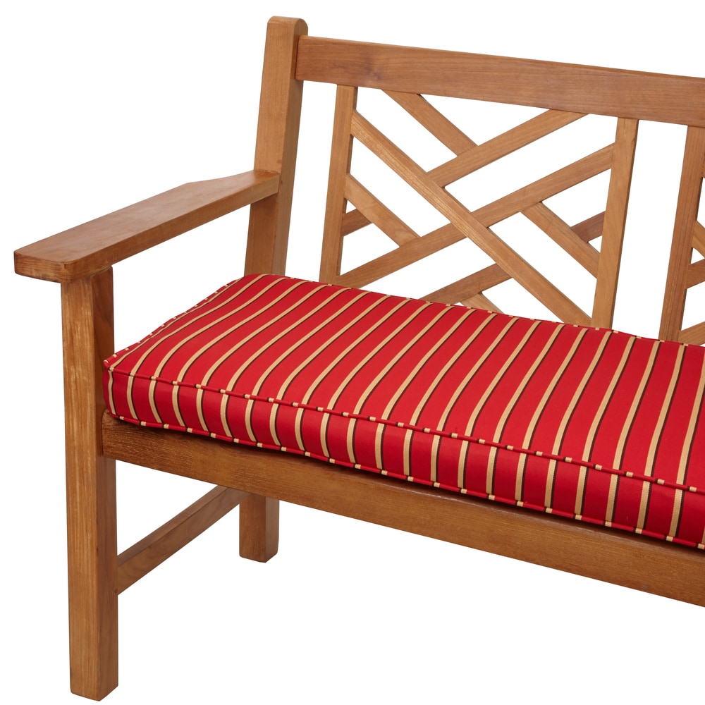 Sunbrella Red Gold Stripe Indoor Outdoor 48 X 19 Inch Corded Bench