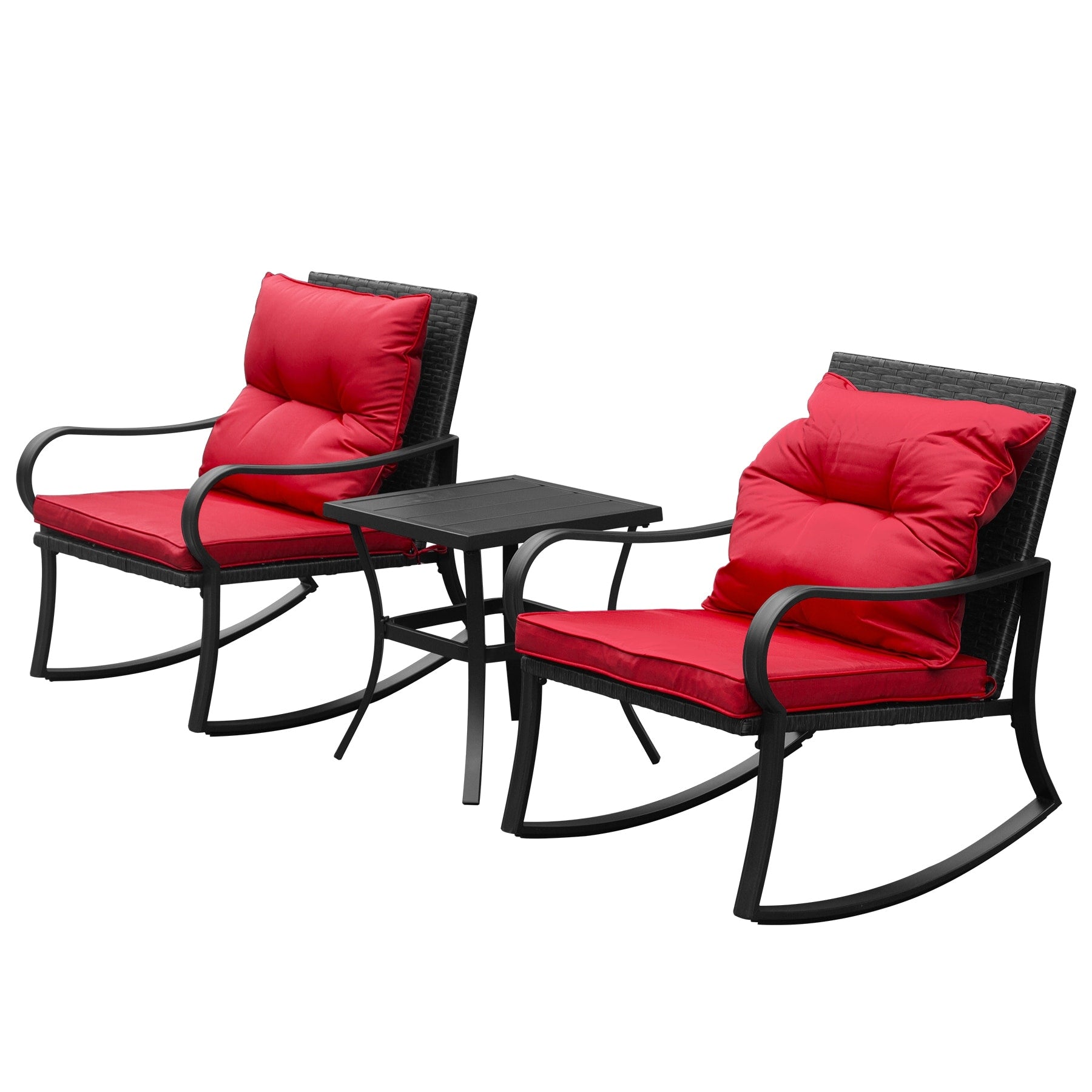 Red Patio Conversation Set With Rocking Chairs Outdoor Chat Set With Coffee Table For Poolside Backyard