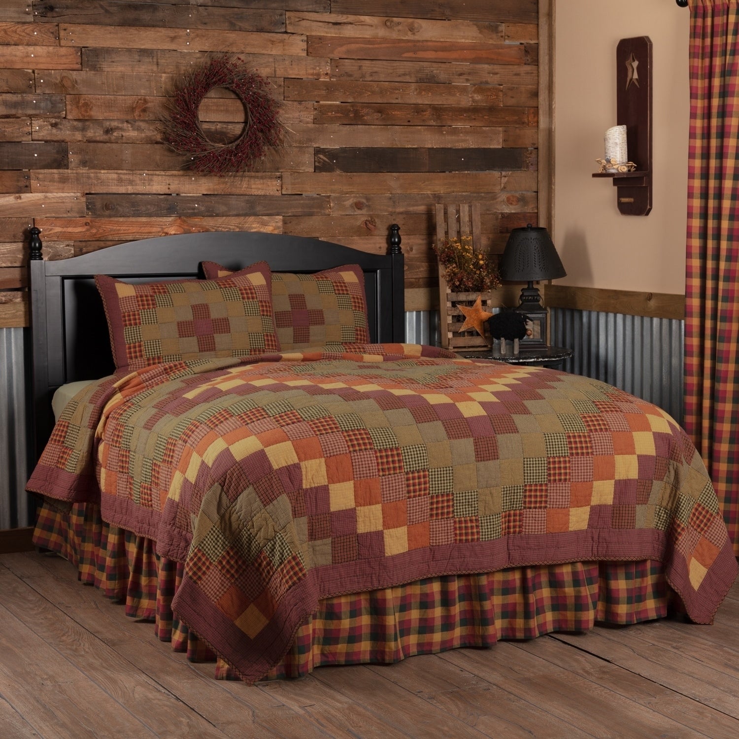 Red Primitive Bedding Settlement Quilt Set Cotton Star Patchwork Quilt Sham