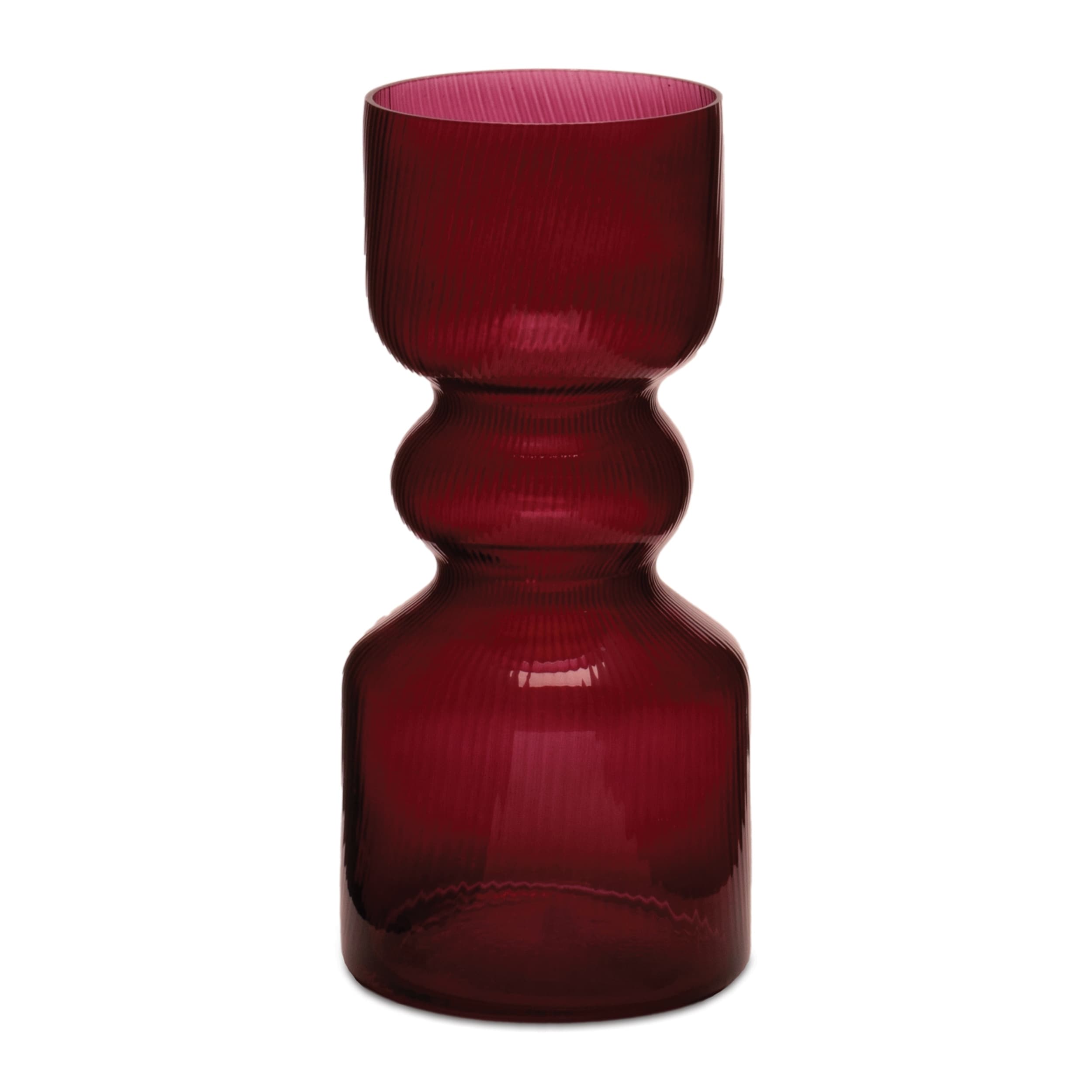 Red Ribbed Glass Vase Set Of 2
