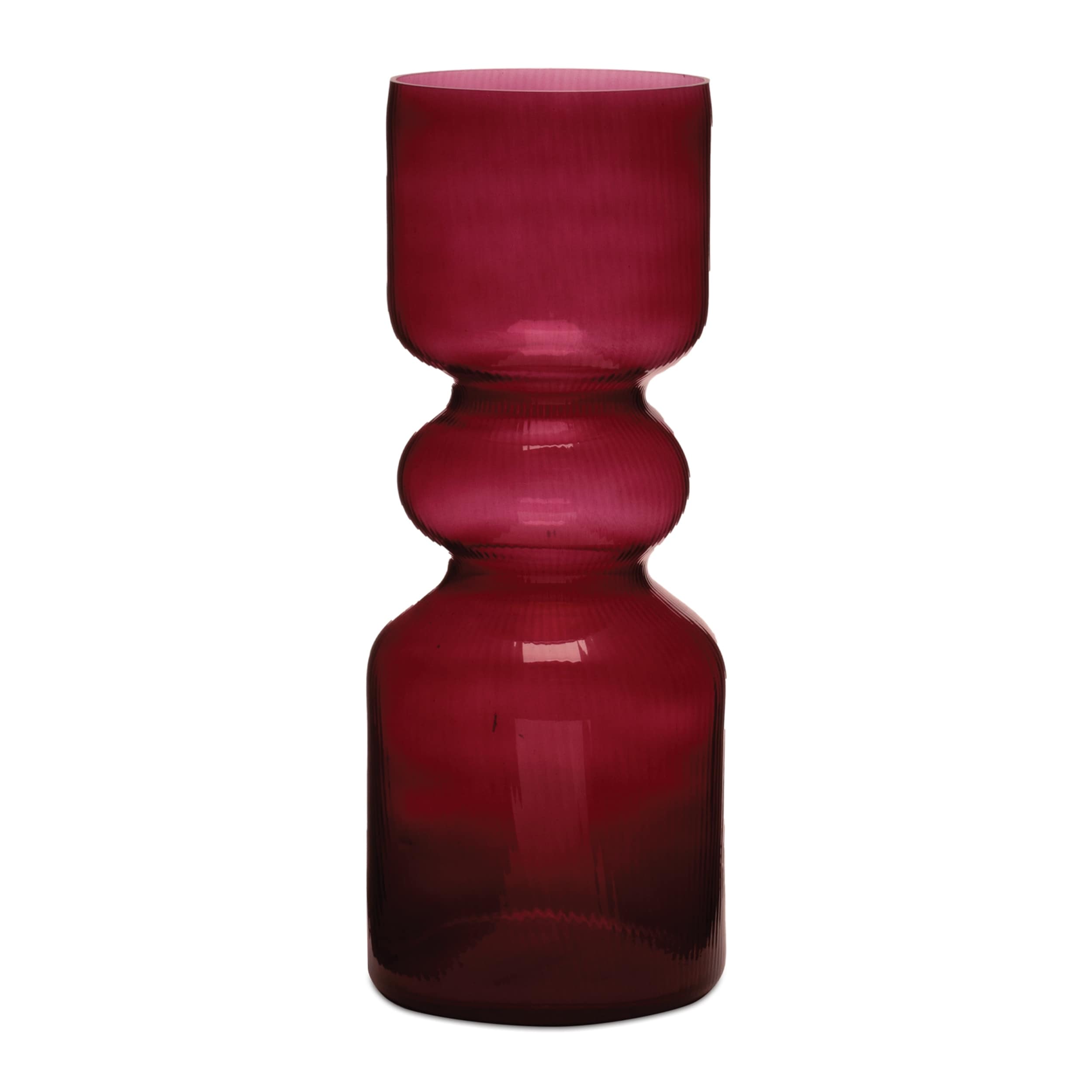 Red Ribbed Glass Vase Set Of 2
