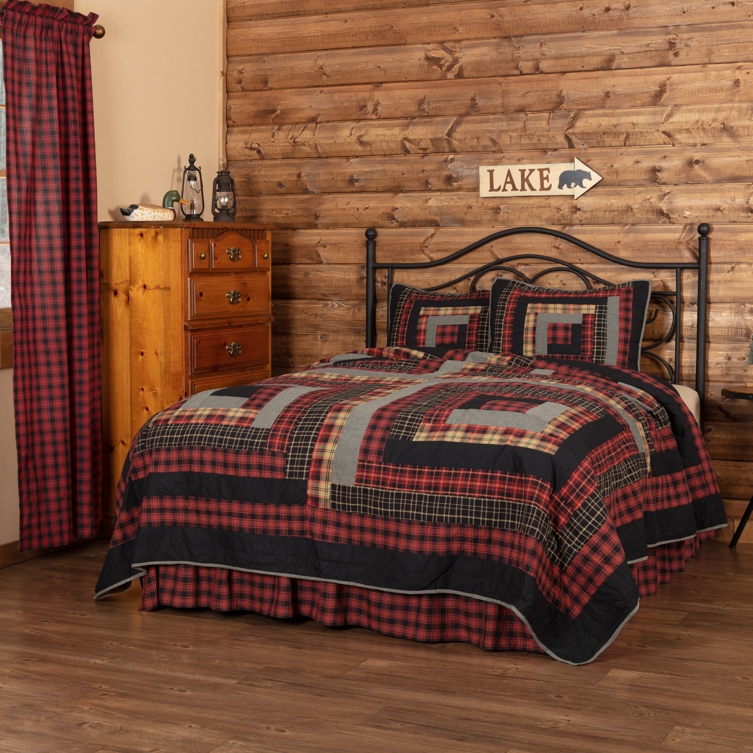 Red Rustic Bedding Shasta Cabin Quilt Set Cotton Patchwork Chambray Quilt Sham