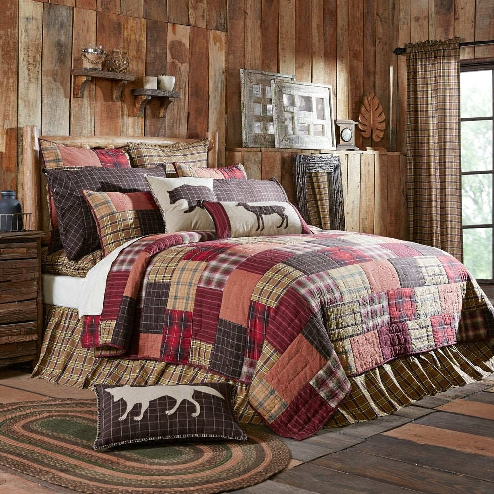 Red Rustic Lodge Bedding Vhc Wyatt Quilt Set Cotton Plaid Patchwork Quilt Sham