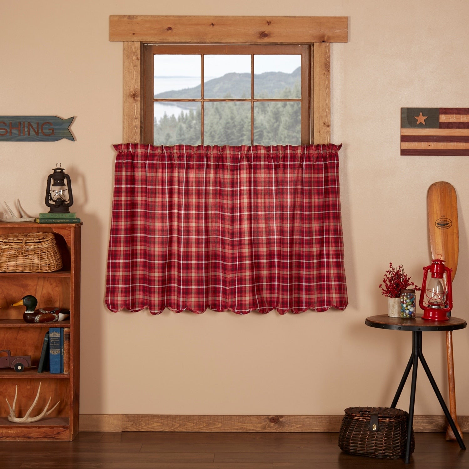 Red Rustic Kitchen Curtains Vhc Braxton Tier Pair Rod Pocket Cotton Plaid