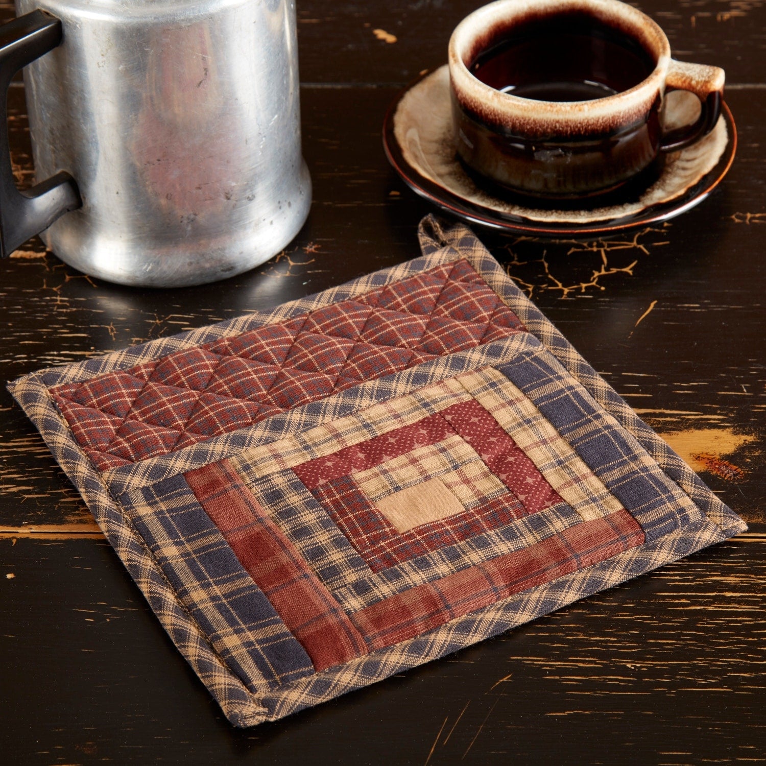Vhc Millsboro Burgundy Red Rustic Lodge Tabletop Kitchen Patch Pot Holder With Pocket