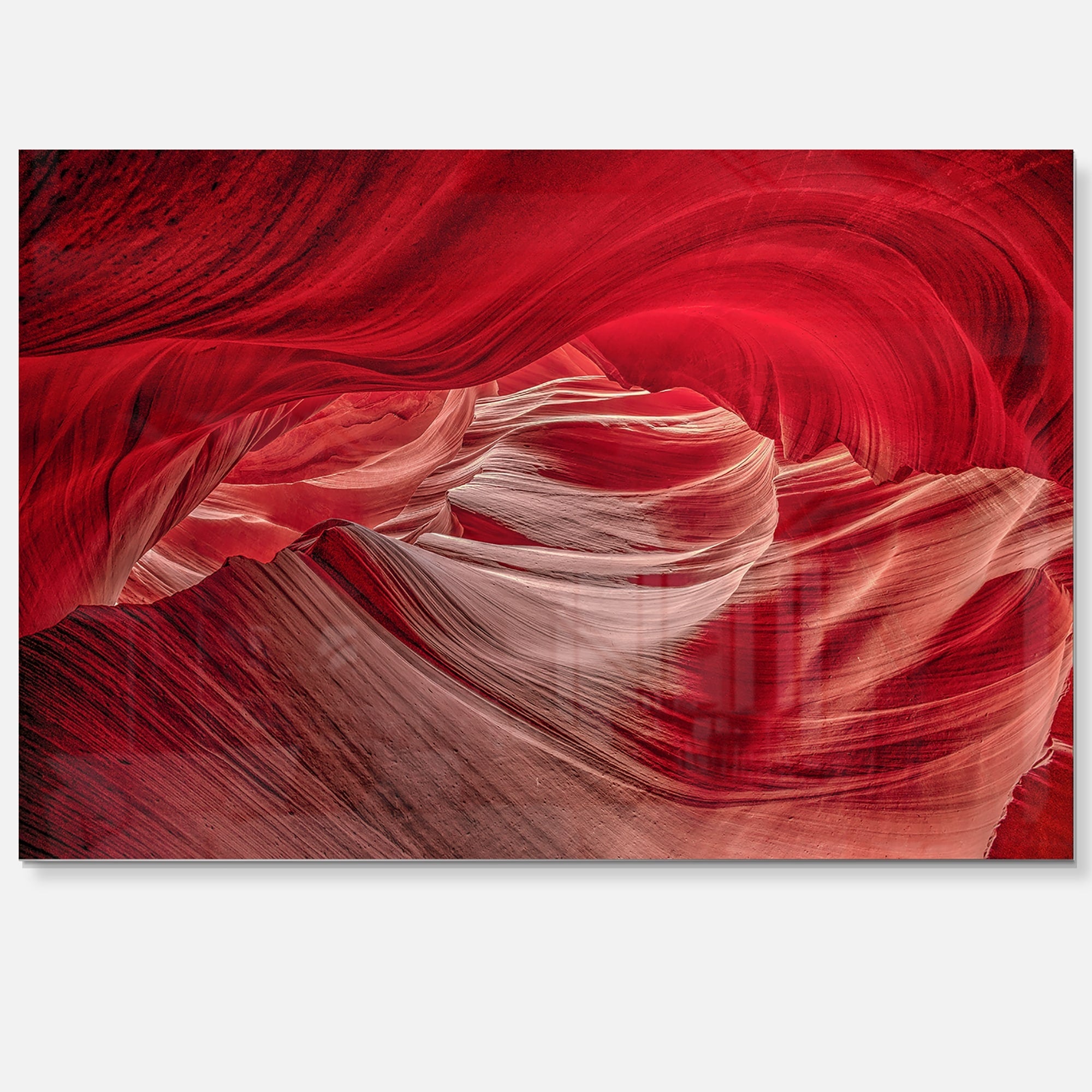 Red Shade In Antelope Canyon Landscape Photo Glossy Metal Wall Art