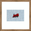 Red Steam Train Blue Stripes By Wild Violets Wood Framed Wall Art Print