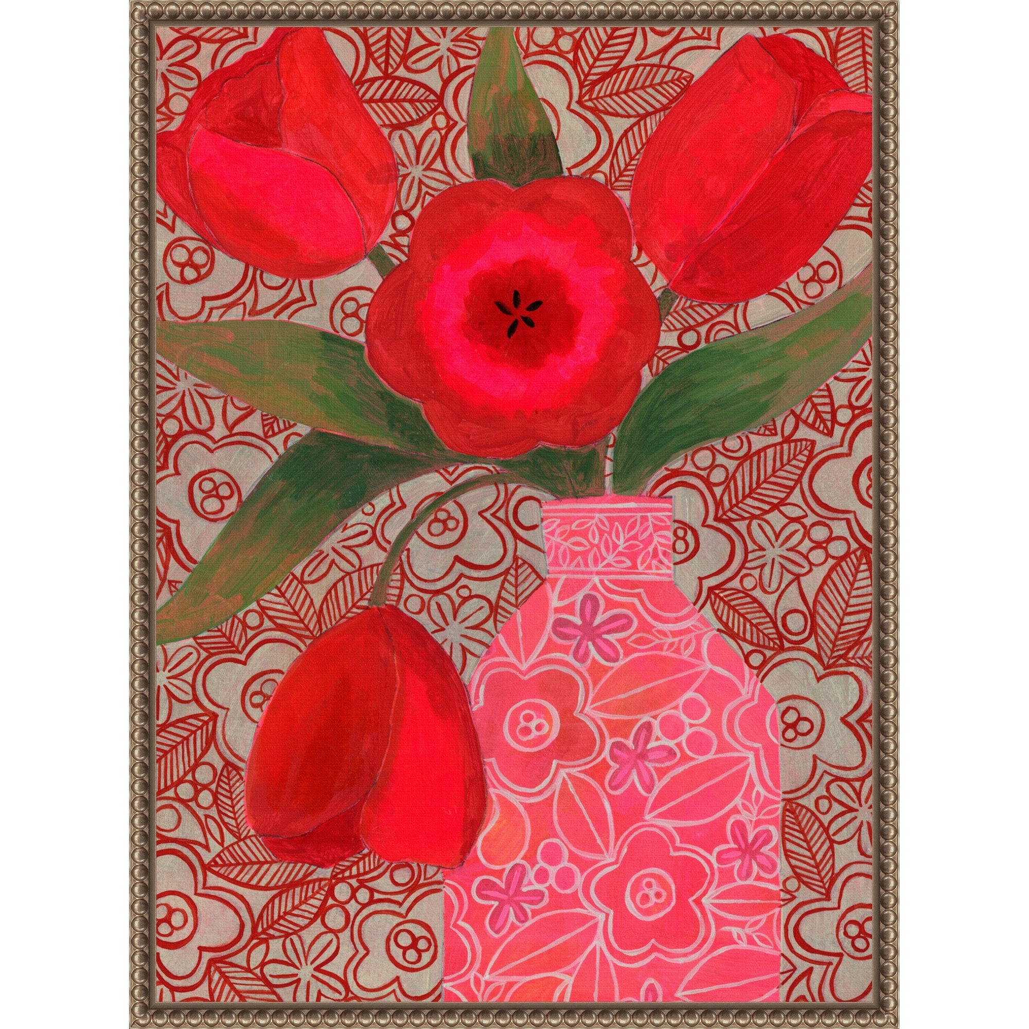 Red Tulips By Susan Black Framed Canvas Wall Art