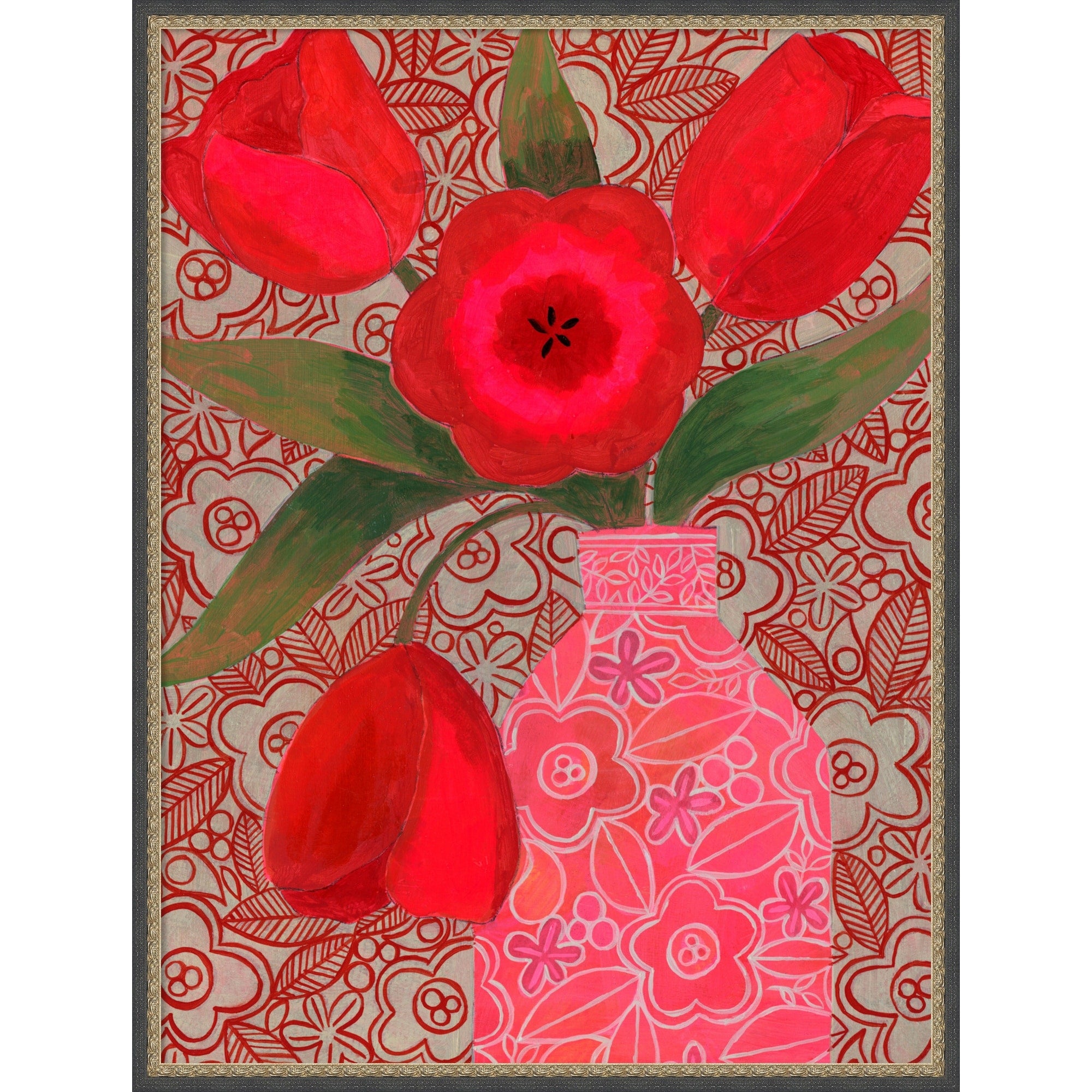 Red Tulips By Susan Black Framed Mounted Canvas Wall Art Print
