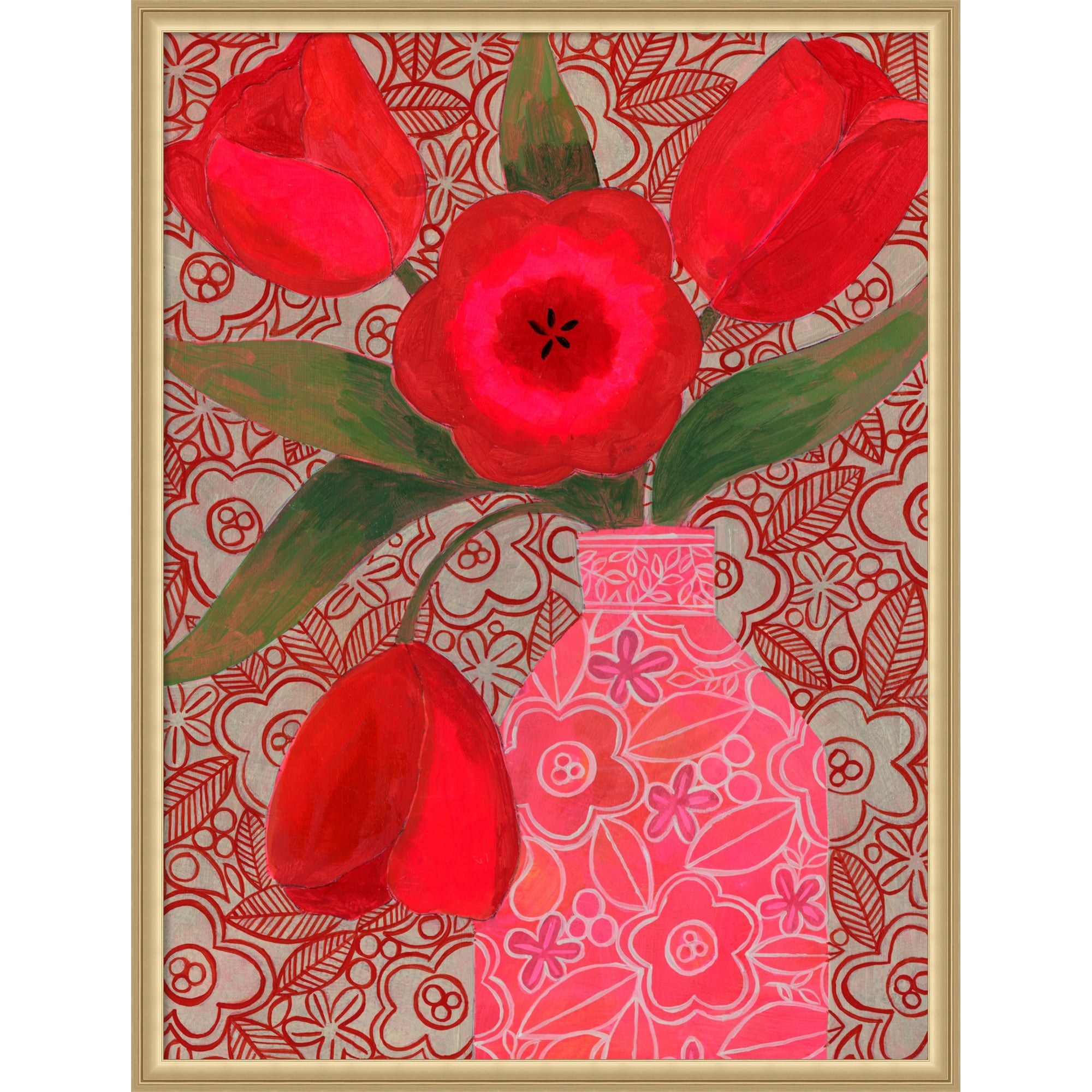 Red Tulips By Susan Black Framed Mounted Canvas Wall Art Print