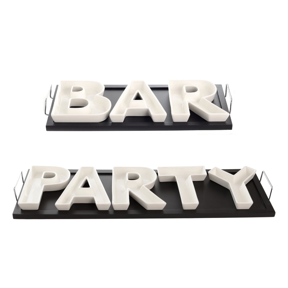 Red Vanilla Bar And Party Serving Dishes With Wooden Tray
