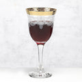 Red Wine Set Of 6 Stencil Pattern And Gold Band