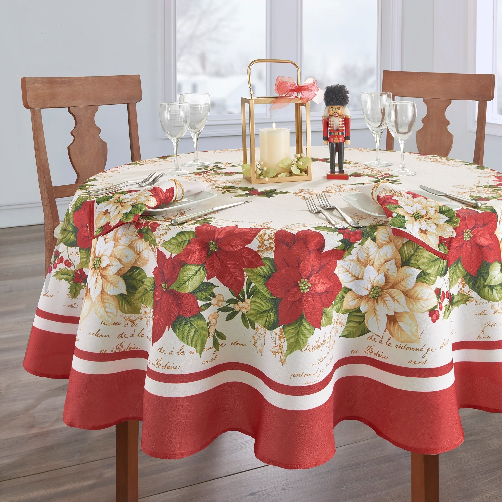Red And White Poinsettia Tablecloth