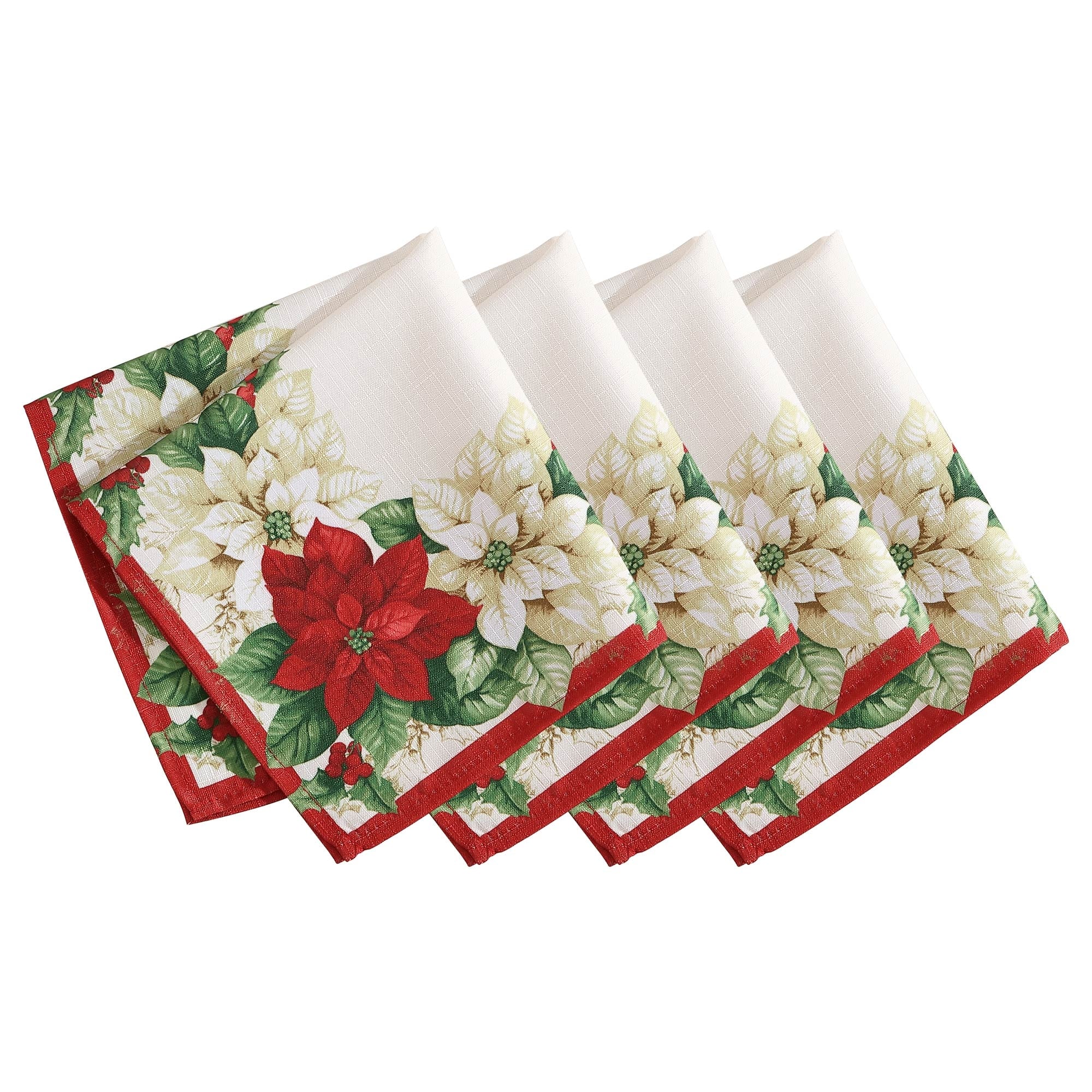 Red And White Poinsettias Napkin Set Of 4 17 X17