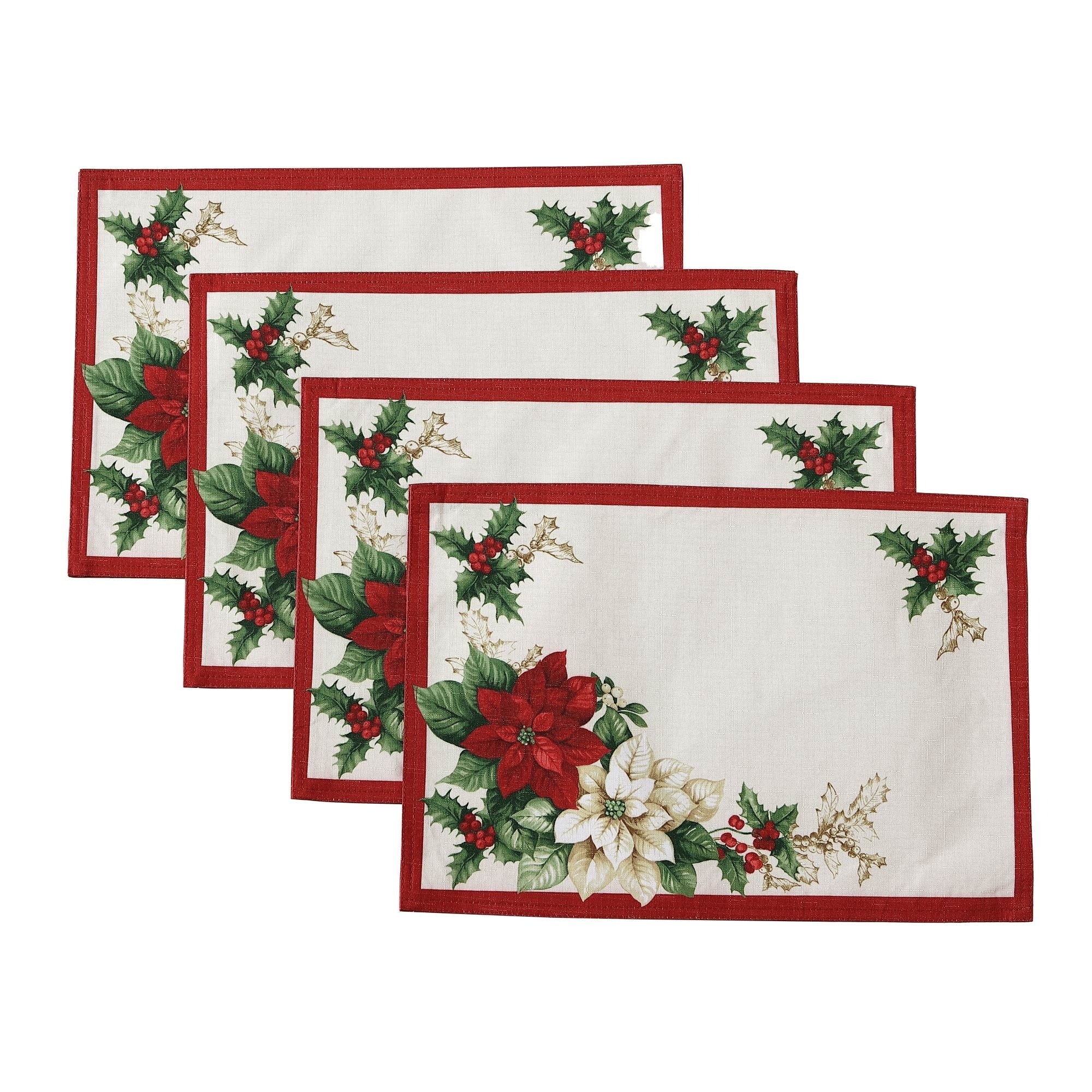 Red And White Poinsettias Placemat Set Of 4 13 X19