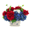 Red White And Blue Hydrangea Arrangement In Ceramic Vase