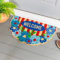 Red White Bloom Floral Welcome Shaped Coir Door Mat 30 X 18 30 X 18