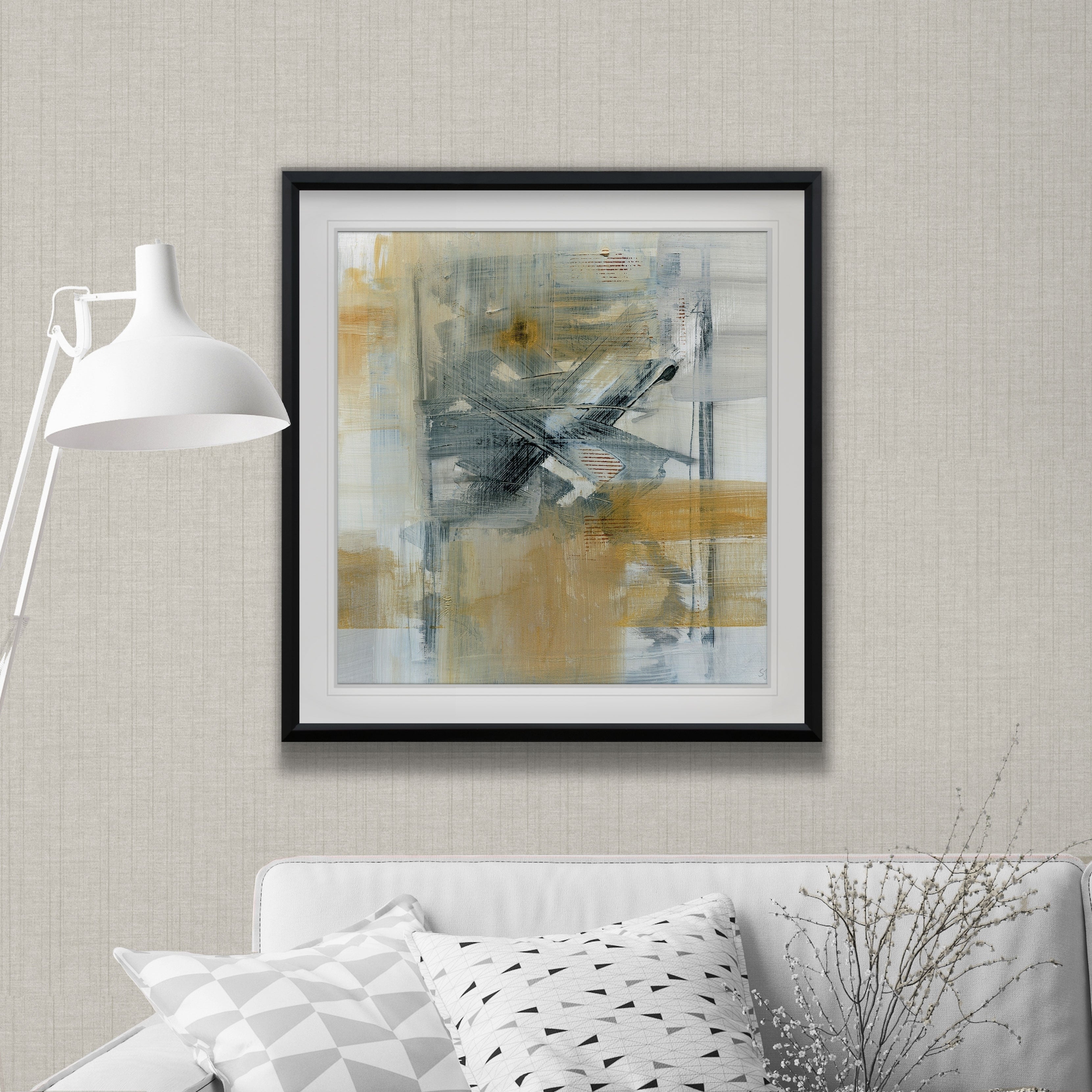 Reflections I Custom Framed Print Blue White Grey Yellow Green Silver Gold