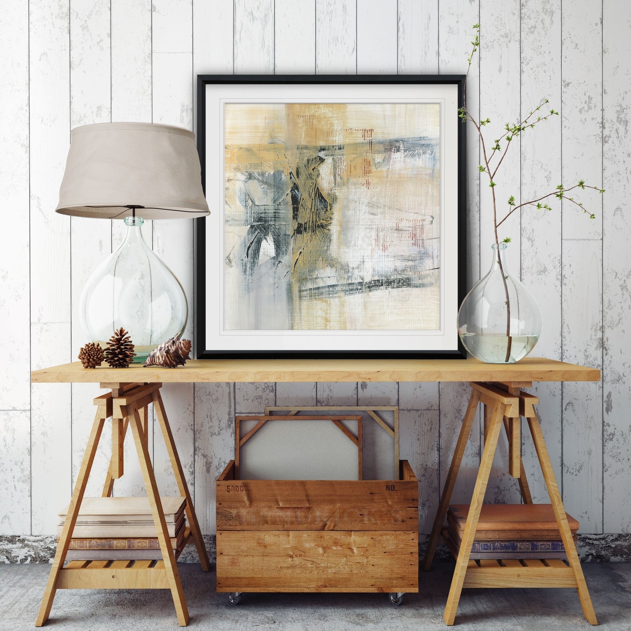 Reflections Ii Custom Framed Print Blue White Grey Yellow Green Silver Gold