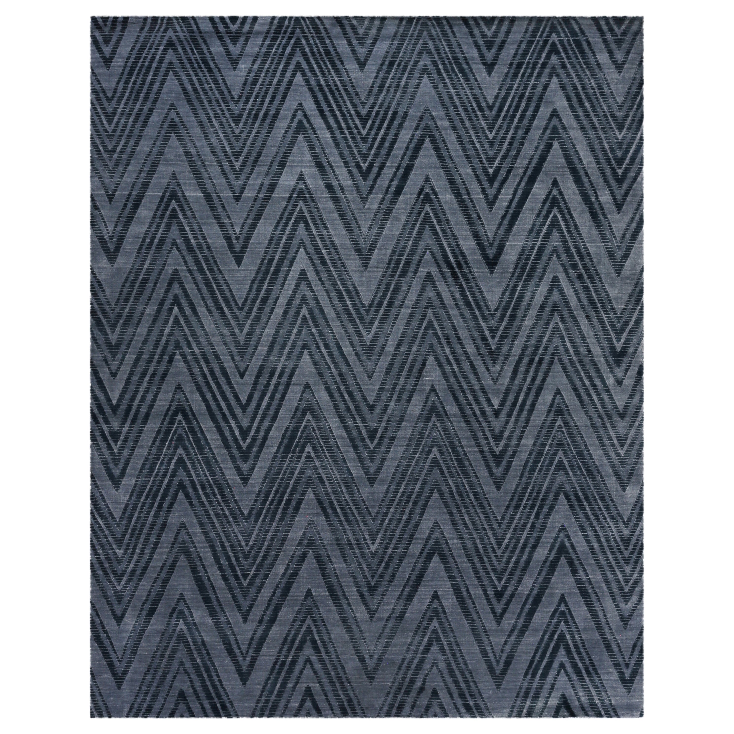Reflections Handloomed Bamboo Silk Blue Denim Area Rug 8 X 10