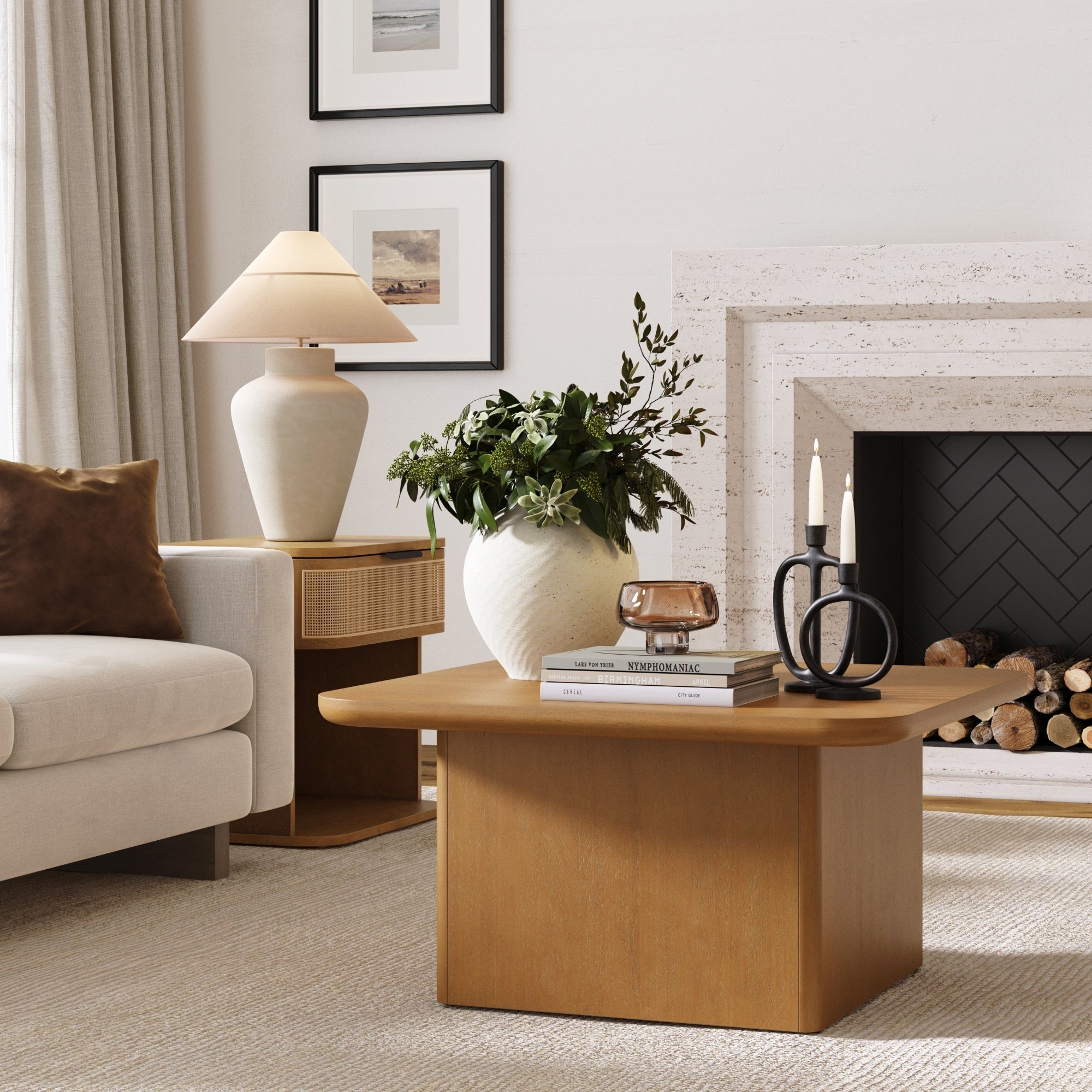 Rein Organic Modern Coffee Table Rustic Wood Square Coffee Table With Rounded Edge
