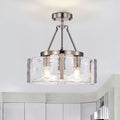 Reina 3 Light Water Textured Glass Panel Drum Semi Flush Mount